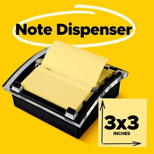 Post-it® Note Dispenser - Black Base with Clear Top | Includes 50 Sheets of 3x3 Canary Yellow Notes
