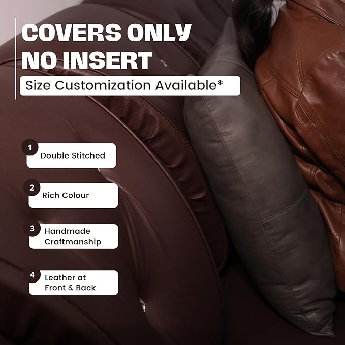 D DOLLY LAMB Lambskin Leather Pillow Cover - Sofa Cushion Case - Decorative Throw Covers for Living Room & Bedroom, 16x16 Inches - Grey Antique Plane Pack of 1