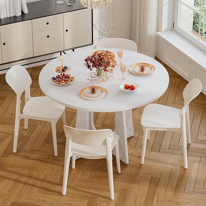 47" Round Dining Table for 4-6, Farmhouse Wood Kitchen Table, Mid-Century Wooden Circle Dinner Room Table Easy Assembly for Dining Room, Kitchen, Living Room (Faux Marble)
