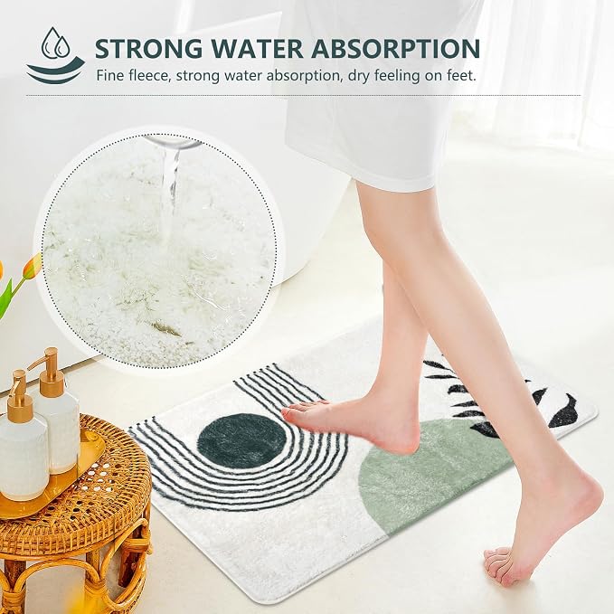APROPHIC 20"X30" Boho Bath Rugs for Bathroom Decor Non-Slip Bath Mat Absorbent Plush Microfiber Soft Carpet Machine Washable Bath Mat for Sink, Showers, Laundry Rooms, Living Room, Green