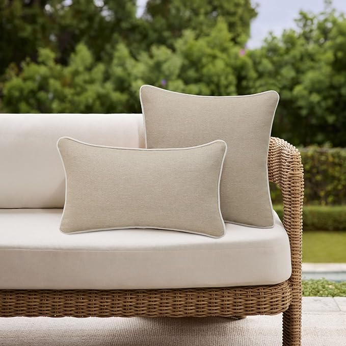 Unimatta Decorative Outdoor Water Repellent Throw Pillows with Inserts, Set of 4, 20" x12" Pillows for Patio, Backyard, Bed, Couch, and Patio Furniture, Tan