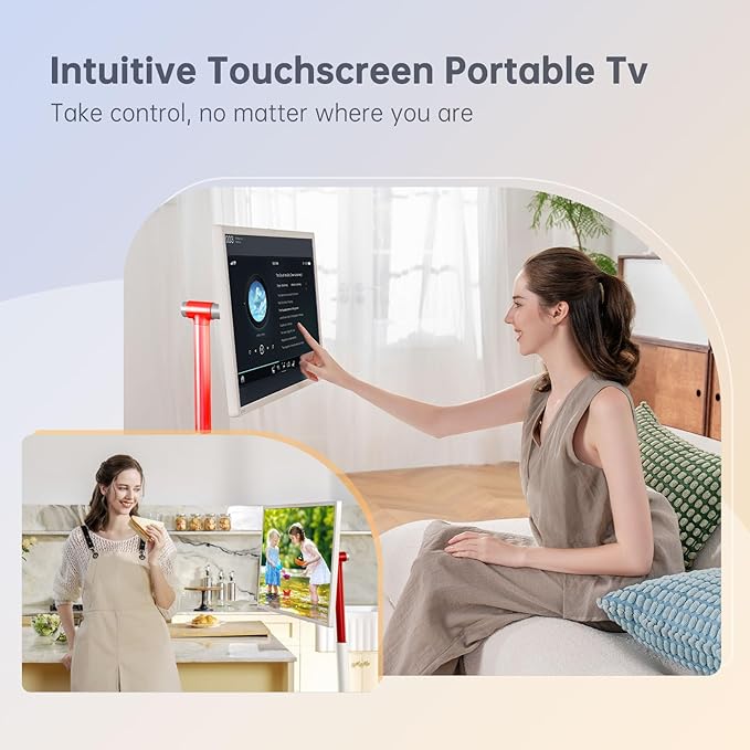 KTC 32 Inch MegPad 4K Touchscreen Smart Portable TV Monitor with Android 13 Google EDLA-Certified, 9500mAh Built-in Battery Mobile Screen on Wheels, Wireless Remote Control, 8+128GB Octa-coreCPU