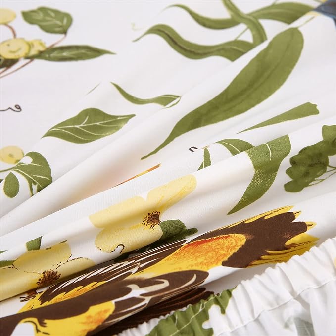 RYNGHIPY Farmhouse Flowers Print Bed Sheet Collection Set Botanical Floral Sheets with Pillowcasess (White Green,Queen Size)