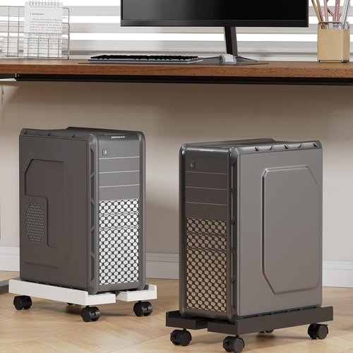 Skiennix Adjustable Mobile CPU Stand - Ventilated Computer Tower Holder with 4 Caster Wheels | Fits Most PC Towers (Black)