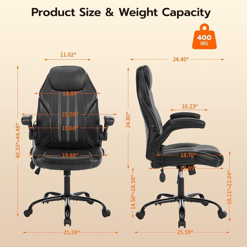 Regine Switzerland Ergonomic Office Desk Chair - Padded Flip-Up Arms & Adjustable Lumbar Support | PU Leather, 360° Swivel