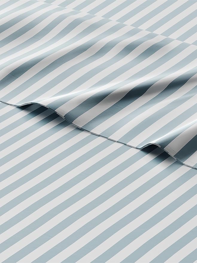 Kids Green Pinstripes Queen 4 Piece Sheet Set - Boys, Girls, Teens, Toddler - Easy Fit Deep Pockets - Breathable, Hotel Quality Sheets - Machine Washable - Wrinkle Free - Cute, Cozy, Soft - CGK Linens