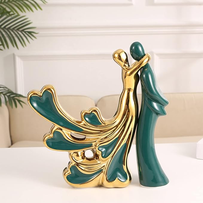 Couple Statue - Abstract Ceramic Dancing Couple Figurine, Romantic Love Statue for Modern Home Decor, Living Room, Bedroom, Shelf, Office, Perfect Wedding, Anniversary & Housewarming Gift(Lovers)