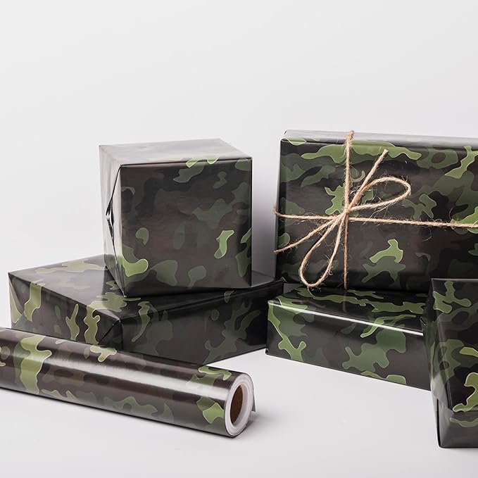 Altarho Camo Wrapping Paper Rolls for Men Kids Boys Camouflage Army Birthday Gift Wrap Sheets for Baby Shower Christmas Camping Themed Party Decoration Total 28.5sq.ft