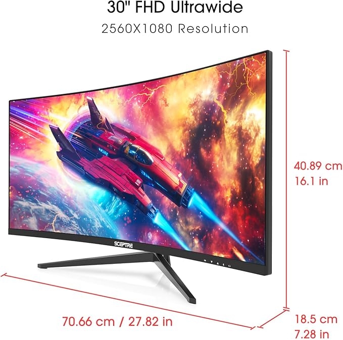 New! Sceptre Curved 30-inch Gaming Monitor 200+Hz FreeSync Build-in Speakers 2560 x 1080p HDMI x2 DP x2 Machine Black 2026 (C305B-200UN Series)