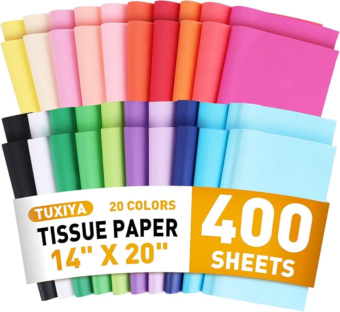 400 PCS Tissue Paper, 20 Colors 14" X 20" Tissue Papers Bulk for Packaging, Colored Tissue Paper for Gift Bags Crafts Birthday Party Flower Decoration
