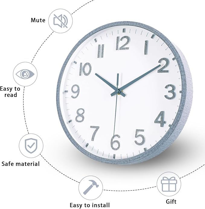 Wall Clocks Battery Operated 10 inch Modern Wall Clock,Silent Non Ticking Wall Clock for Living Room Bedroom Kitchen Office Classroom Decor (Texture Gray White)