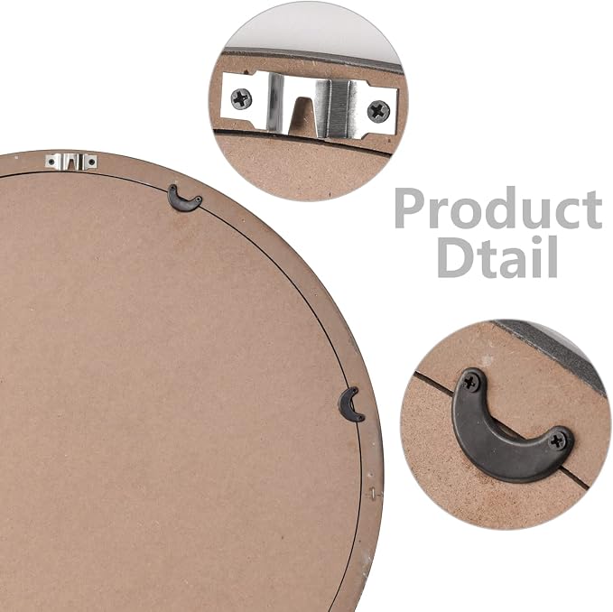 Round Wood Mirror,24 inch Circle Wooden Natural Large Farmhouse Vanity Boho Decor Wall Mirror for Bathroom Bedroom Living Room Hallway