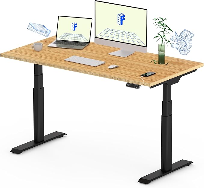 FLEXISPOT E6 Pro Oval Leg Dual Motor 3 Stages Bamboo Whole-Piece Electric Standing Desk 48x24 Inch Board Height Adjustable Electric Sit Stand Up Desk (Black Frame + Bamboo Whole-Piece Desktop)