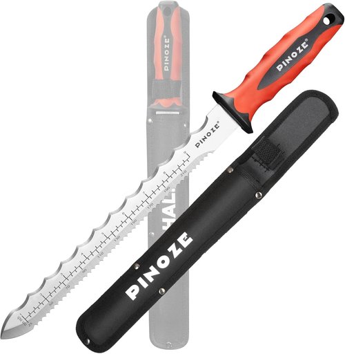 PINOZE 11" Insulation Knife - Stainless Steel Blade with Laser Scale & Dual-Side Serrated Edge | Ideal for Foam, Rockwool, and Styrofoam Cutting