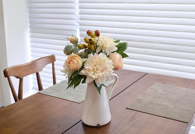 2Pcs Artificial Flower Bouquets Decoration, Faux Floral Arrangement Table Centerpiece Home Farmhouse Indoor Decor, Wedding Bride Bouquet, Mixed Fake Flower Picks for Vase/Pot (Cream/Blush/Green)