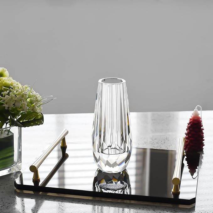 Kitcom Flower/Bud Crystal Vase Decorative Vases for Home or Wedding, Outline Dimensions W3.1''xH7'', Clear with Gift Box