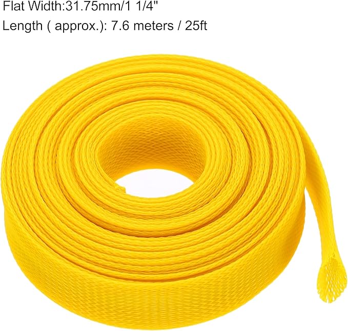 uxcell Expandable Sleeving, 1 1/4-inch 25ft Cable Sleeve, Yellow