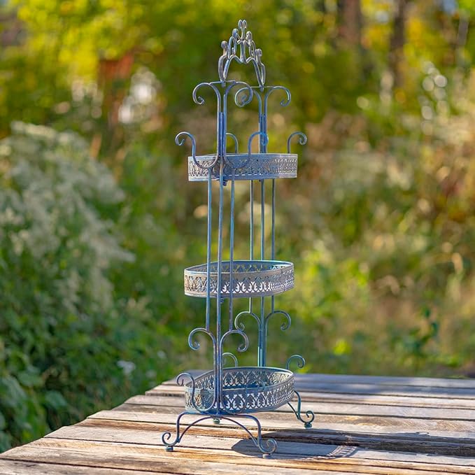 3 Tier Ornate Metal Plant Stand (Cobalt Blue)
