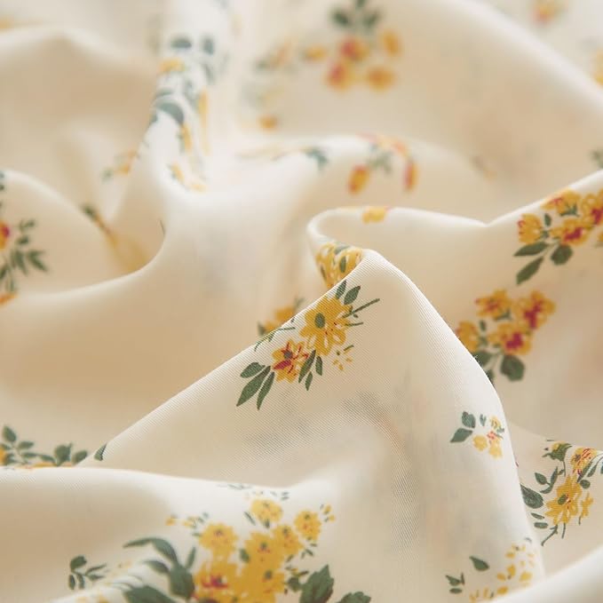 Yellow Floral Comforter Set Full Size Garden Style Flower Botanical Comforter Set Fluffy Soft Vintage Floral Bedding Set Full Chic Cottagecore Flowers Comforter with 2 Pillowcases for All Seasons