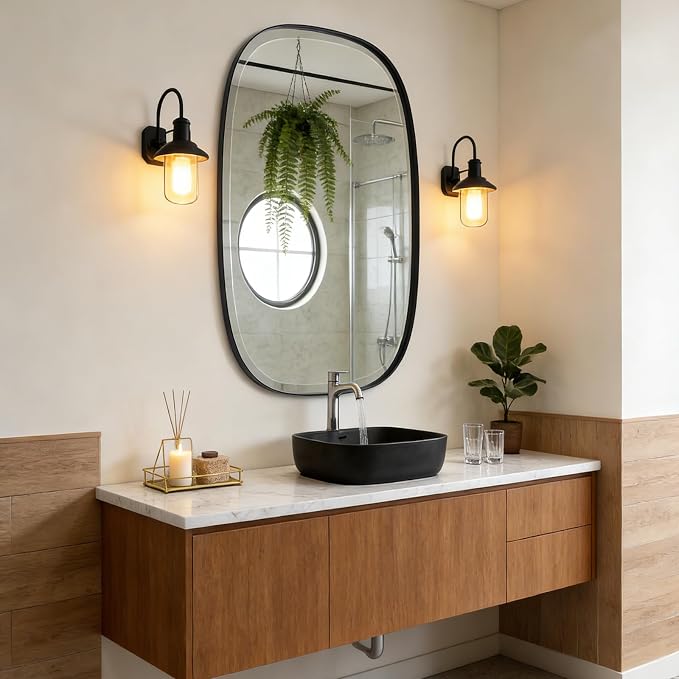 POZINO Rectangle Beveled Mirror, 24"x40" Modern Vanity Mirror with Stainless Steel Frame, Modern Oblong Wall Mirrors for Living Room Bathroom Bedroom Entryway, Hangs Vertically or Horizontally ﻿
