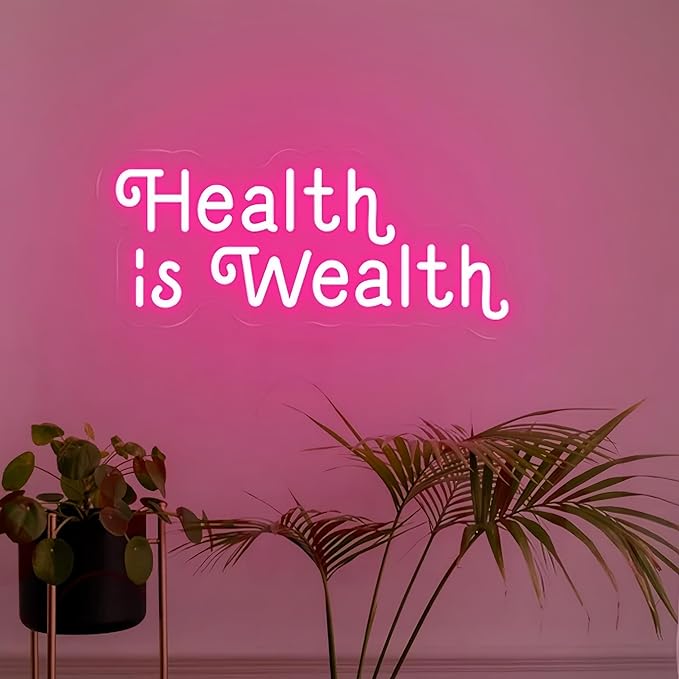 Health is Wealth Neon Sign,Health Decor Light,Fitness Club Decor,Gym Led Wall Decor,Inspirational Quote Sign,Health Gift,Mother's Day gift, Encouraging Light, Pink Led light for Bedroom, Club, gifts For Women