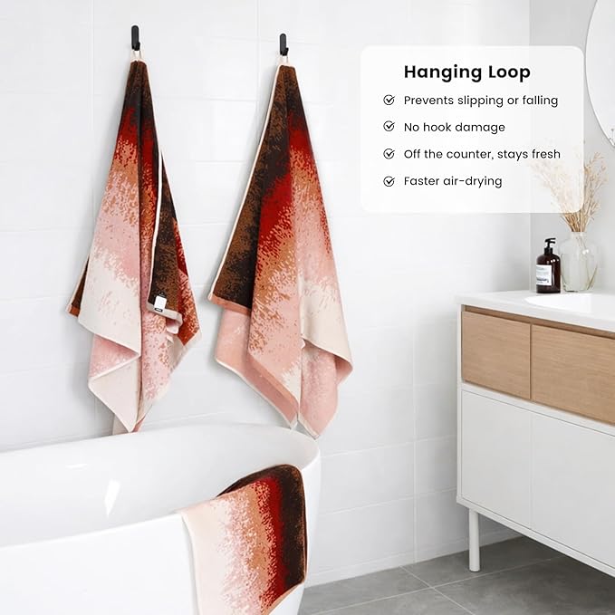 SEMAXE Bath Towel Set, 12 Piece Cotton Towel Set for Bathroom, More Towels for Family Use, Quick Dry with Hanging Loops, Easy Care, Ombre Gradient