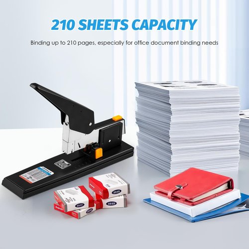 Heavy Duty Stapler - 210 Sheets Capacity | Effortless Office & School Stapler with Adjustable Width, Black