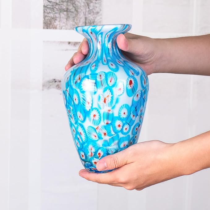 KAMMAK Colored Glass Vase, Beautiful Hand Blown Decorative Vase, Modern Art Vase for Flower Mantle Dining Table Centerpiece, Entryway Living Room Wedding Decoration, HR005