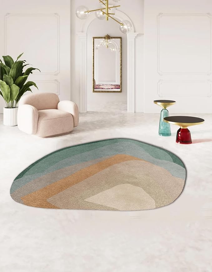 Boho Irregular Area Rug Green Grey Brown Modern Abstract Organic Shaped Unique Designer Rug for Bedroom Nursery Living Room Washable Large Rugs Funky Playroom Classroom Non Shedding Thick Carpet 7x12