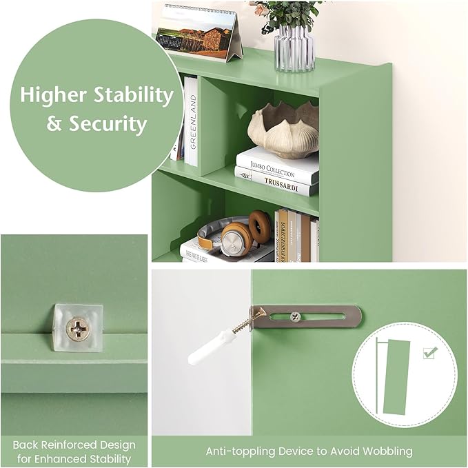Toy Storage Organizer, 2-Tier Kids Bookshelf, 5 Cube Kids' Bookcases, Cabinets & Shelves, Wooden Toy Organizers, Small Book Shelf for Bedroom, Playroom, Classroom, Nursery (Green, 3-Tier)