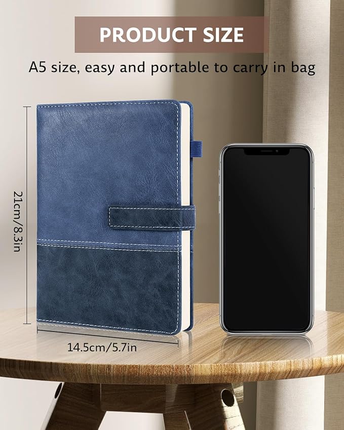 HULIPARK Leather Notebook Journal with Pen, A5 Lined Hardcover Notebook with Magnetic Closure, 240 Pages Daily Journal for Men Women, Ruled Journals Notebooks for Work, Writing, Note Taking - Blue