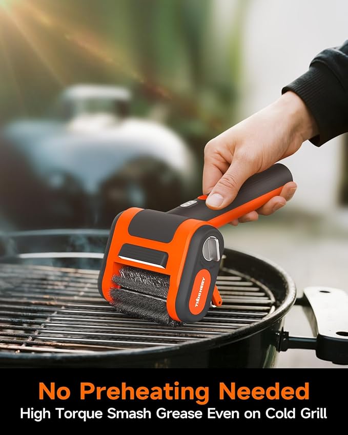 Electric Grill Brush for Outdoor Grill, 800 RPM Brush Head, 3000mAh Battery, No Preheating Grill, 304 Stainless Steel Bristle, Rechargeable Cordless BBQ Grill Cleaner with LED Light, Gift for Men/Dad