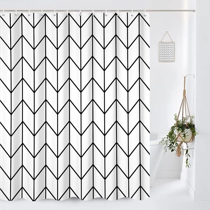 Boho Herringbone Shower Curtains Black White Zig Zag Geometric Bathroom Curtain Minimalist Abstract Polyester Shower Curtain Sets for Bathroom Extra Long 66x72 in with 12 Hooks