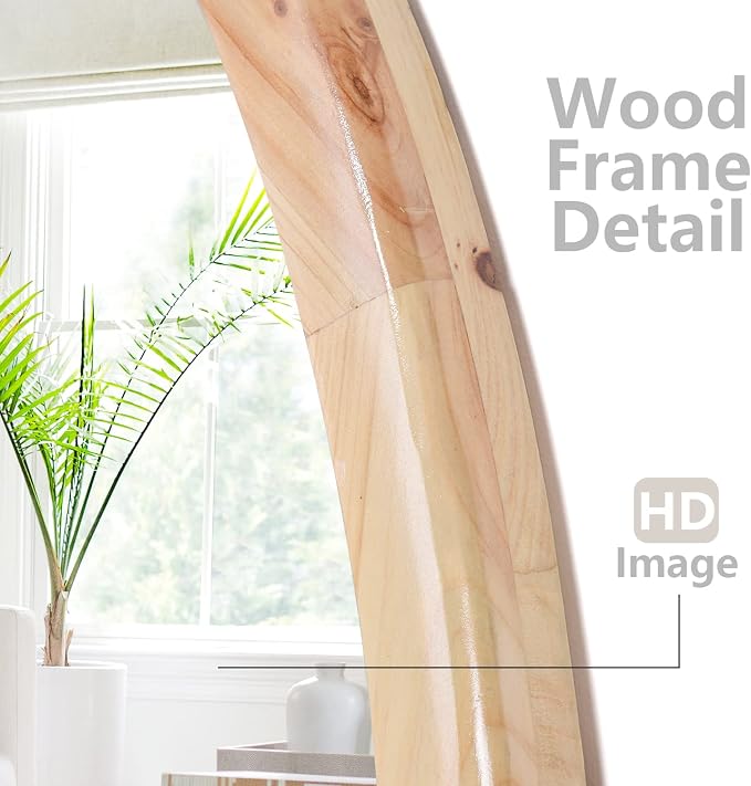 Round Wood Mirror,24 inch Circle Wooden Natural Large Farmhouse Vanity Boho Decor Wall Mirror for Bathroom Bedroom Living Room Hallway