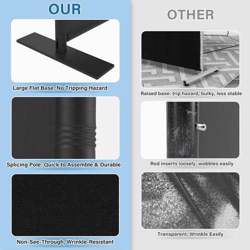 AKTOP Room Divider - Freestanding Privacy Screen for Room Separation | Portable 71''W x 76''H, Black