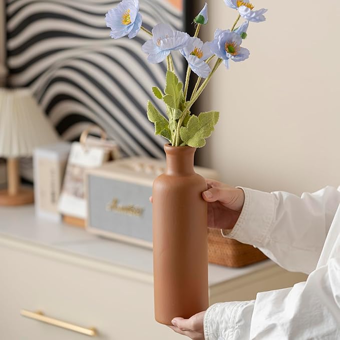 Modern Ceramic Vase Set of 3, Neutral Colors, Decorative Bottles for Home, Earth Tone Farmhouse Rustic Decor, Housewarming Gifts, Wedding Gifts, Birthday Gifts for Women(Coffee Mix)