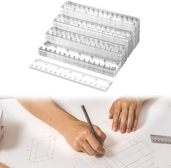 QWORK 6 Inch Rulers Bulk Clear Plastic Flexible Rulers with Inches and Centimeters, 100 Pcs Anti-Break Small Straight Ruler, School Office Supplies