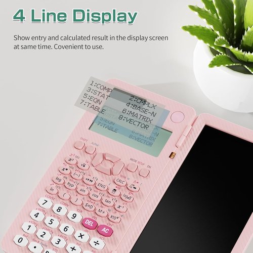 ROATEE 991ES MAX Scientific Calculator - 4-Line LCD Display & Portable Notepad for Students | Pink