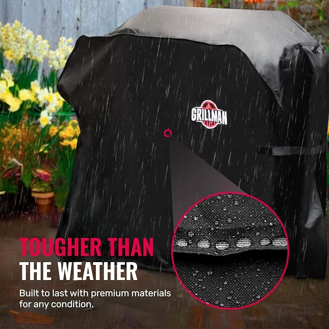 Grillman Grill Cover, BBQ Outdoor Grill Covers, Charcoal, Gas Grills, Waterproof, Rip-Proof, Weather-Resistant, Anti-UV, Barbecue Cover for Weber, Genesis, Charbroil, Nexgrill, etc (Black, 64 Inch)