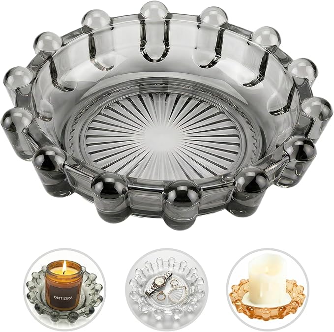 Bubble Smoky Glass Candle Holder – Modern Anthropologie-Inspired Decor Dish for Small Candles & Diffusers | Stylish Tabletop Accent for Home Bar & Cozy Living Spaces (1, Smoky Color)