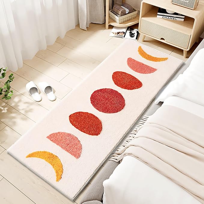 UKELER Bohemian Laundry Room Rug Non Slip Boho Kitchen Rug Runner Soft Fluffy Accent Bedroom Bedside Rugs Living Room Rugs Washable Absorbent Bath Mat for Bathroom, Tub, Beige, 60x20 Inch