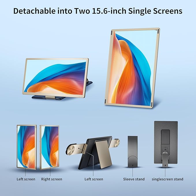 LivElect-m 15.6" Triple Laptop Screen Extender, FHD 1080P IPS Laptop Monitor Extender, Detachable Screen Travel Monitor Laptops with Speakers, Plug&Play, Compatible with Mac/Android/Win