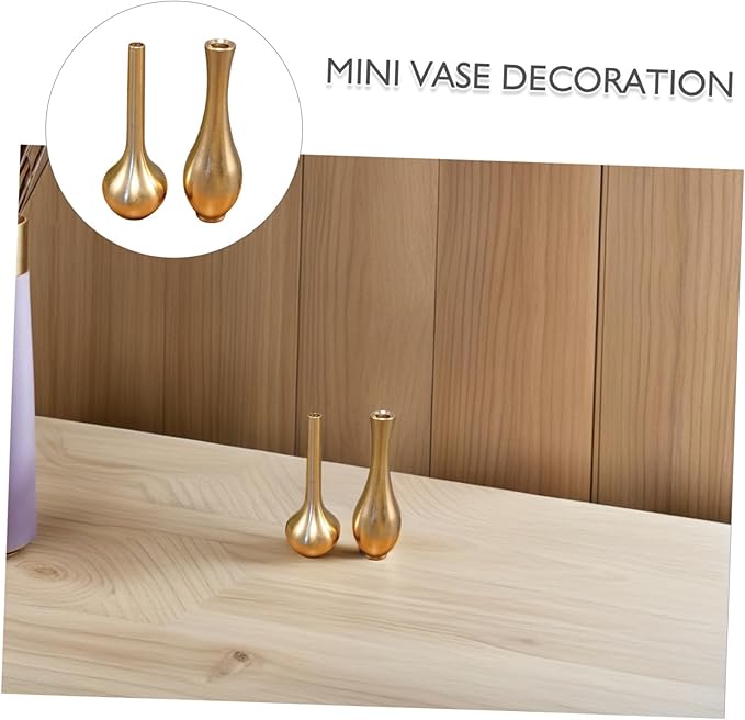 BESPORTBLE 2pcs Miniature Brass Flower Arrangement Vases Small Decorative Metal Vases for Home Office Tabletop Artificial Fresh Flowers Wedding Party Decor