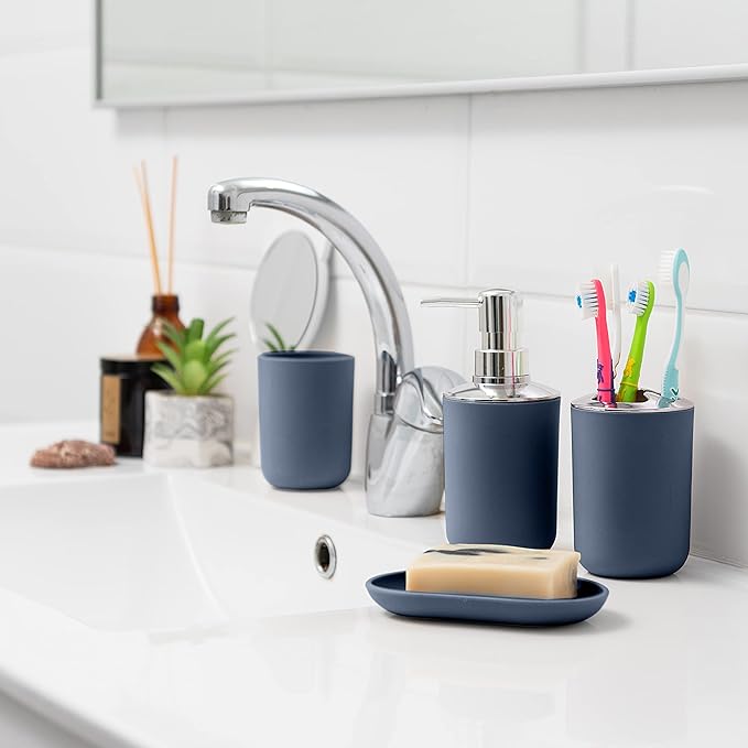 Moss & Stone 6 pcs Bathroom Accessories Set, Bathroom Decor Sets Includes Soap Dispenser, Toothbrush Holder, Toothbrush Cup, Soap Dish, A Complete Bathroom Accessories Blue Set