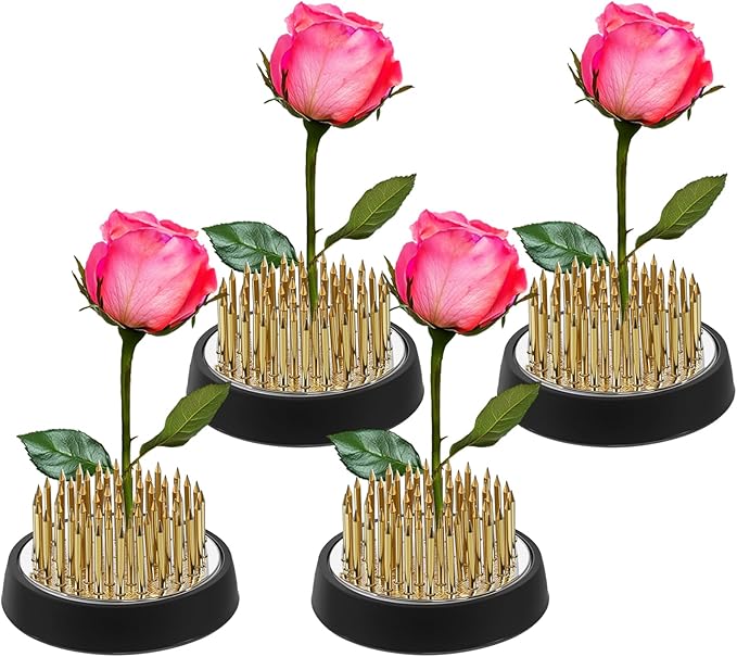 Kifmurase 4 Pcs Flower Frogs 2 Inch Round Flower Arrangement Brass Floral Frog Vase Fixed Tools Pin Holder Japanese Ikebana Vase Frogs for Flowers Fixation Home DIY Craft (Gold)