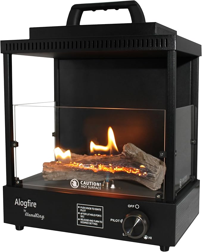 Flame King ALOGFIRE Propane Ambiance Log Fireplace Heater, Clean and Smokeless Dancing Flames, Indoor and Outdoor Use, for Campers, Patios, and Workshops