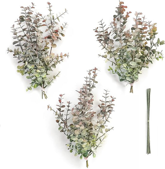 Floroom Artificial Spiral Eucalyptus Stems Faux Greenery Spray, 3pcs Best Filler Fake Plants for DIY Wedding Bouquet Table Centerpieces Floral Arrangement Home Decorations