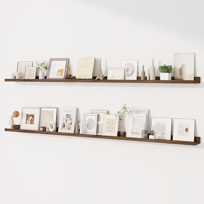 Dreamland Picture Ledge Shelf for Wall, Floating Shelves Set of 2,72 inch Long Floating Shelves with Lip for Living Room,Bedroom,Bathroom,Kitchen,Walnut
