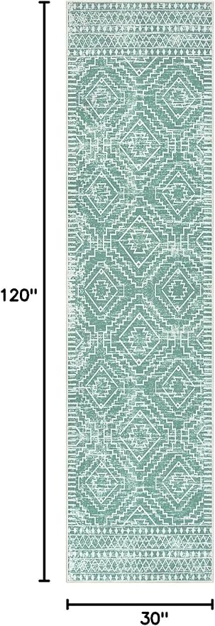 Wonnitar Moroccan Kitchen Runner Rug Washable Non-Slip, 2'6"x10' Mint Green Hallway Rugs, Boho Long Runner Rug for Entryway, Low Pile Soft Runner for Bathroom Laundry Entrance (Mint Green,2'6"x10')