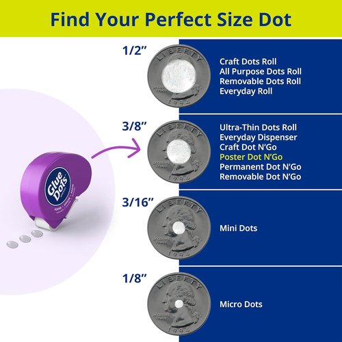 Glue Dots .375" Poster Dot Dispenser - 200 Clear Adhesive Dots for Easy Mounting